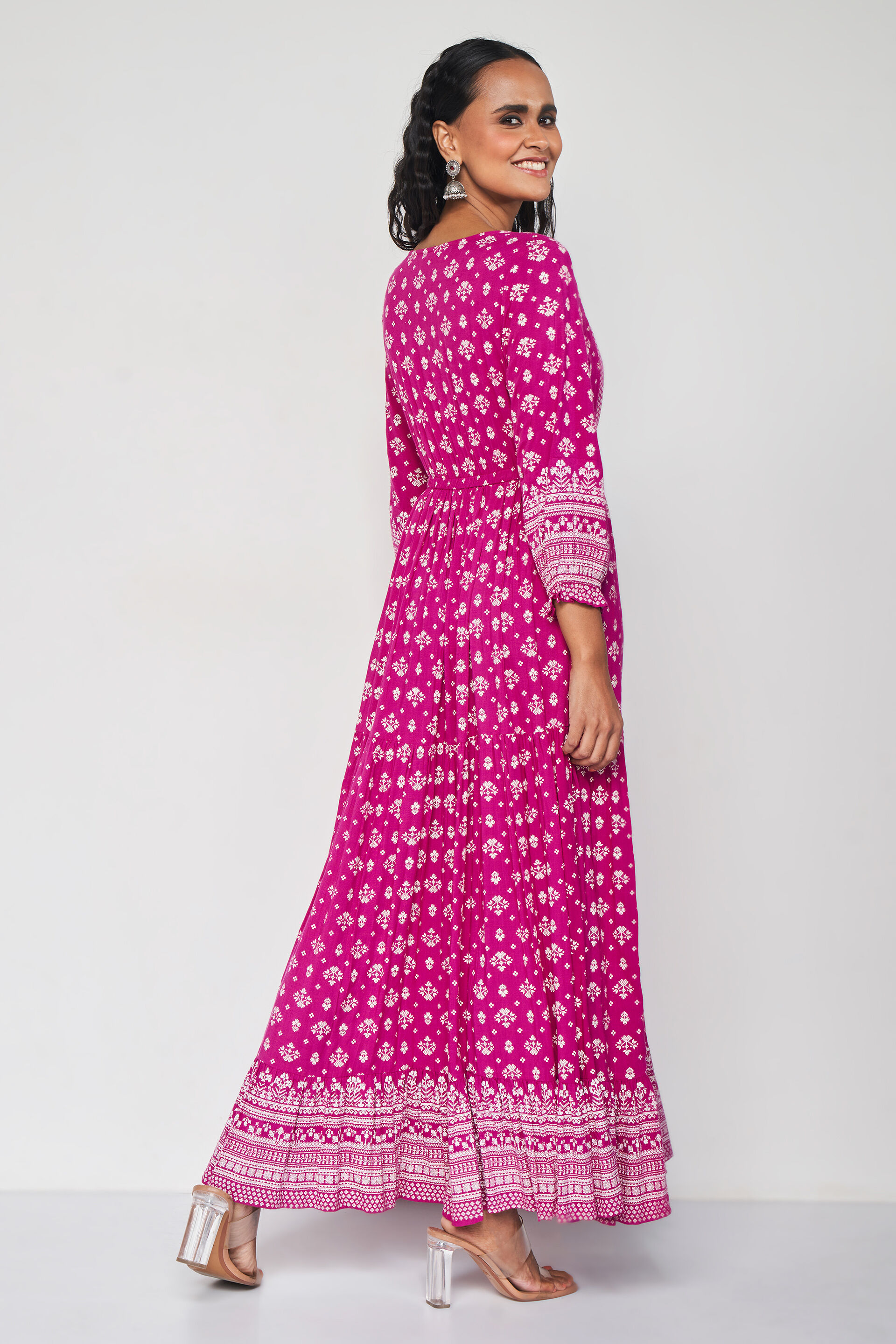 Pink flared deals dress