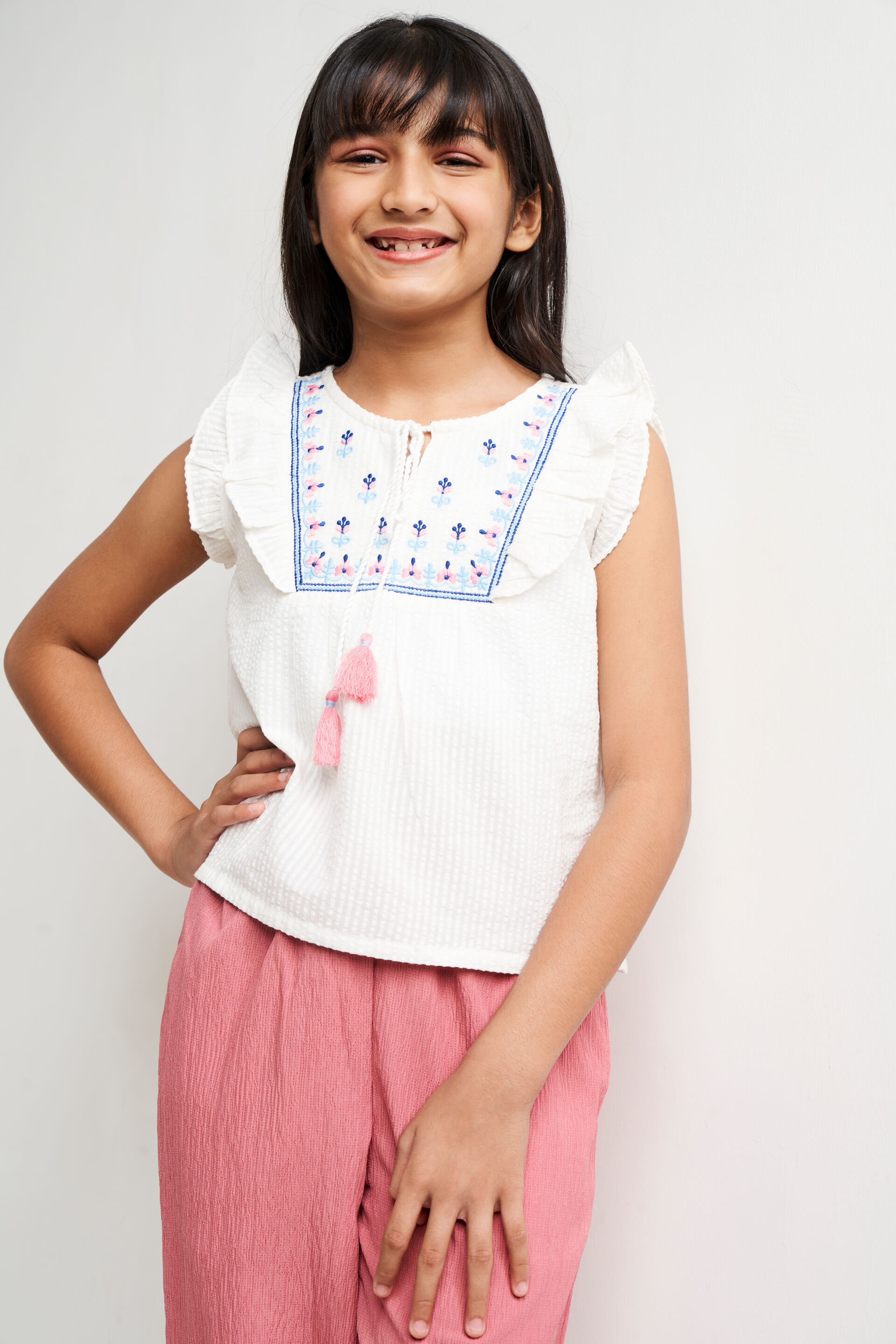 White Embroidered Solid Top, White, image 3