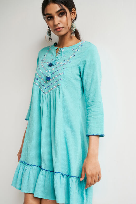 Aqua Solid Flared Dress, Aqua, image 2