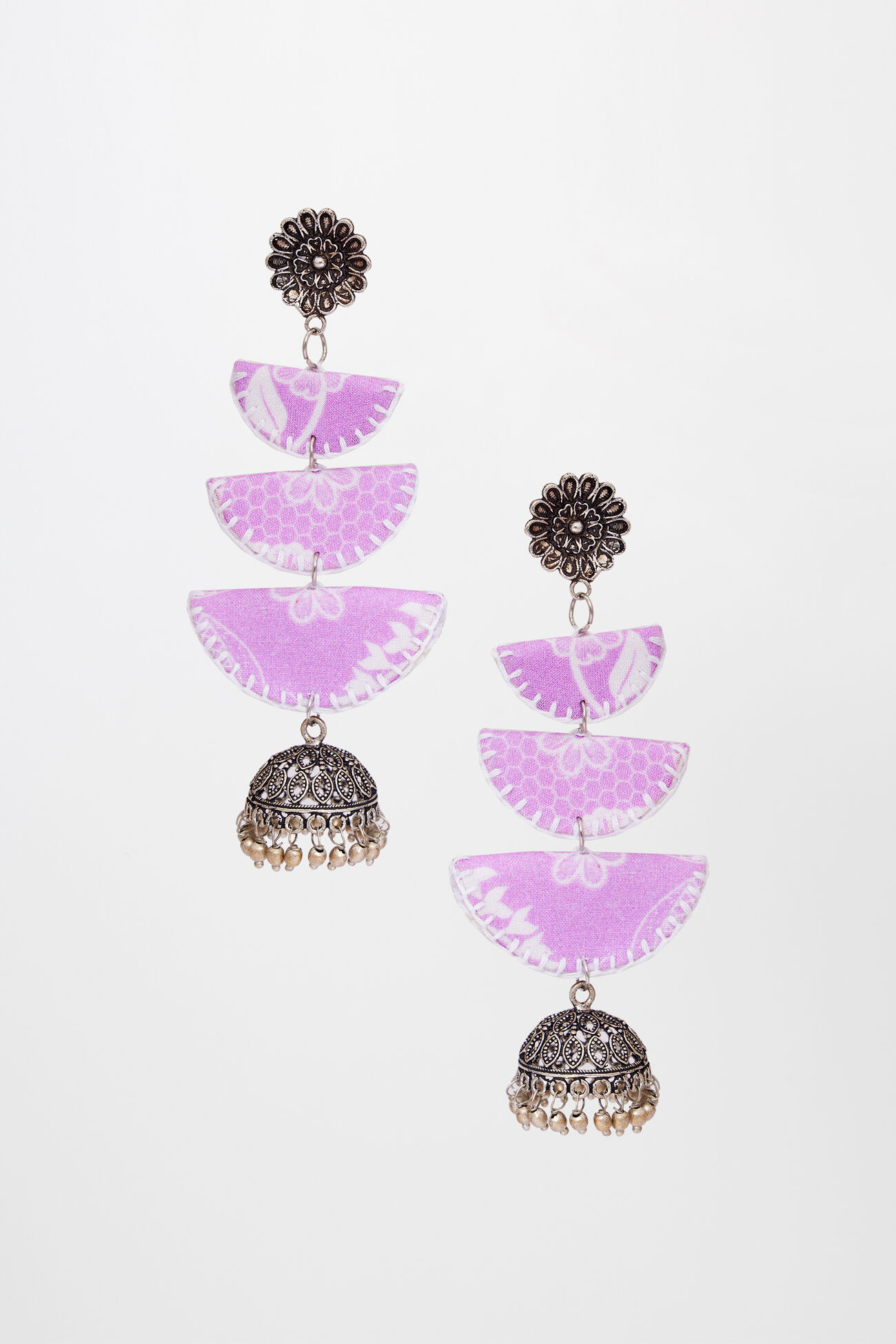 Purple Alloy and Fabric Earring, , image 1