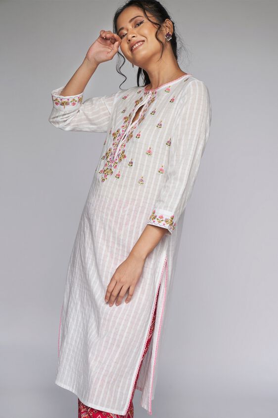 3 - White Solid Straight Kurta, image 3