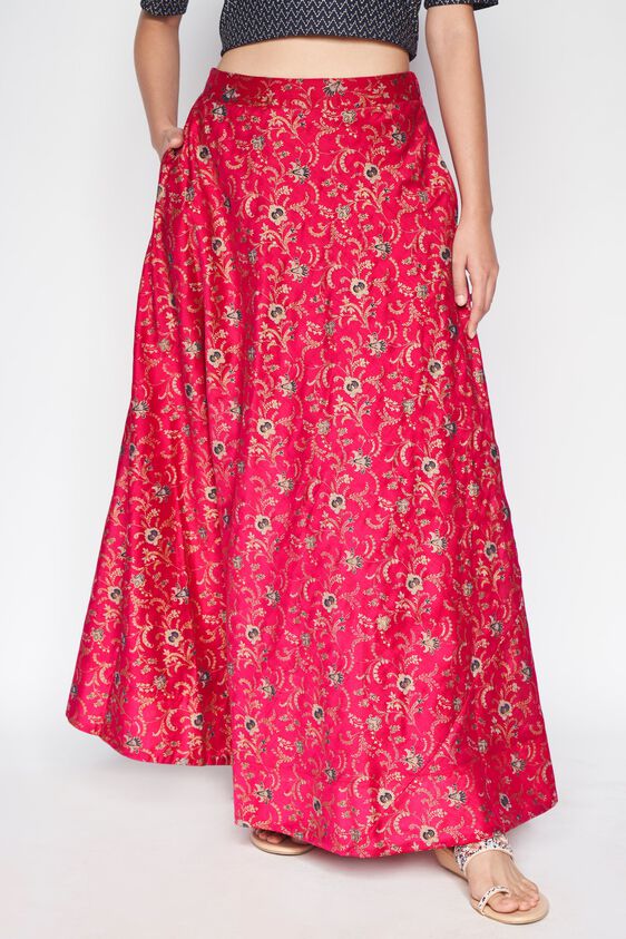 2 - Hot Pink Ethnic Motifs Flared Skirt, image 2