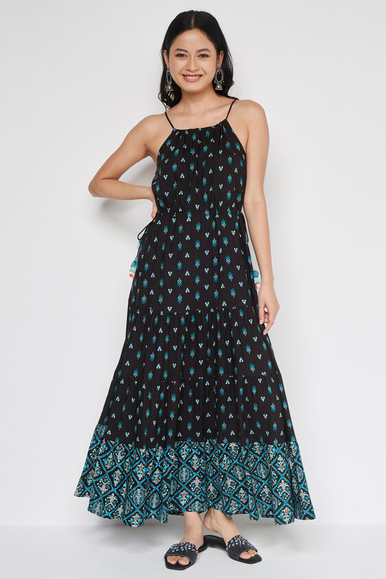 Black Floral Flared Gown, Black, image 2