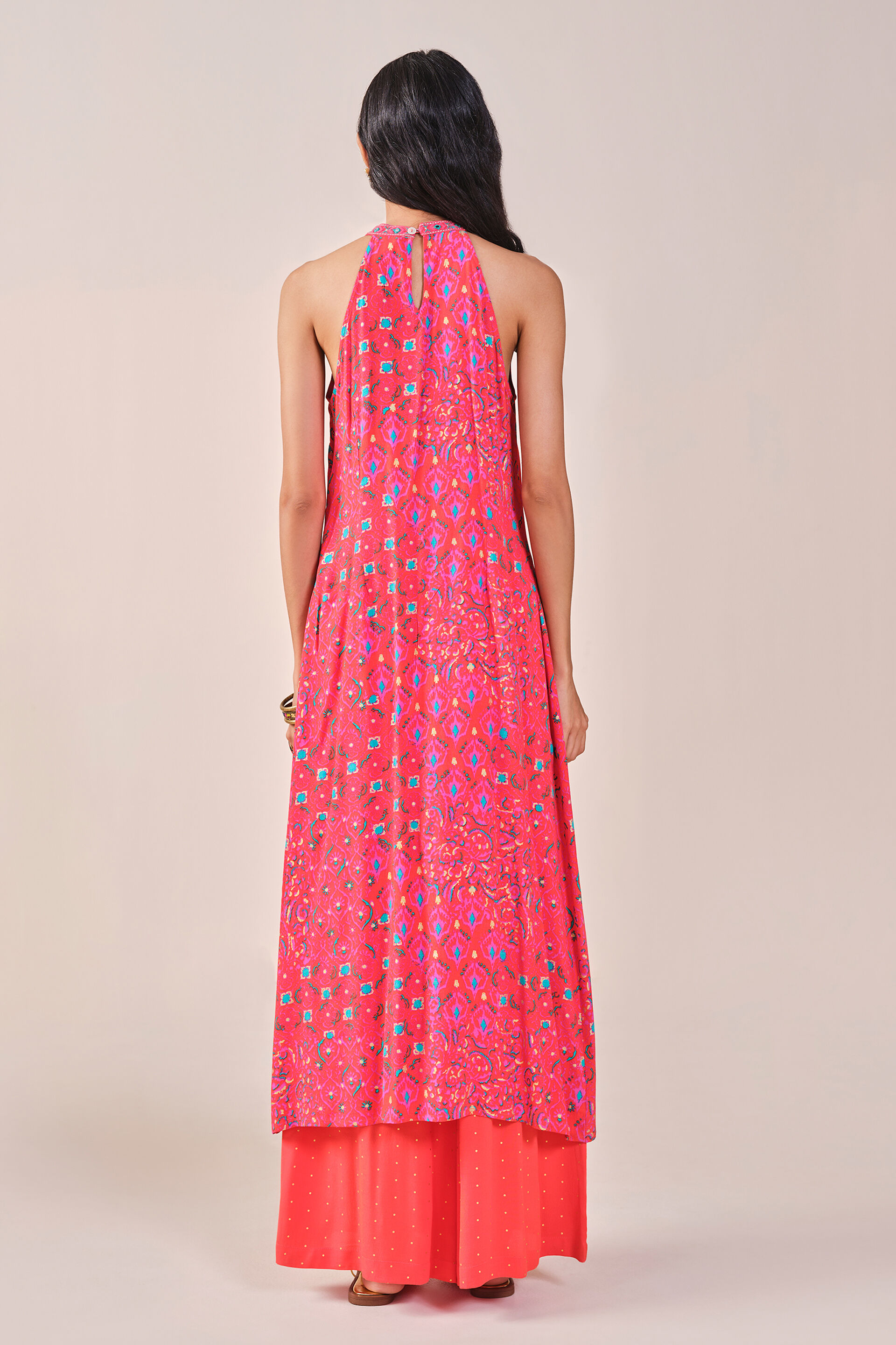 Festive Embroidered Ikat inspired Viscose Kurta set, Orange, image 9