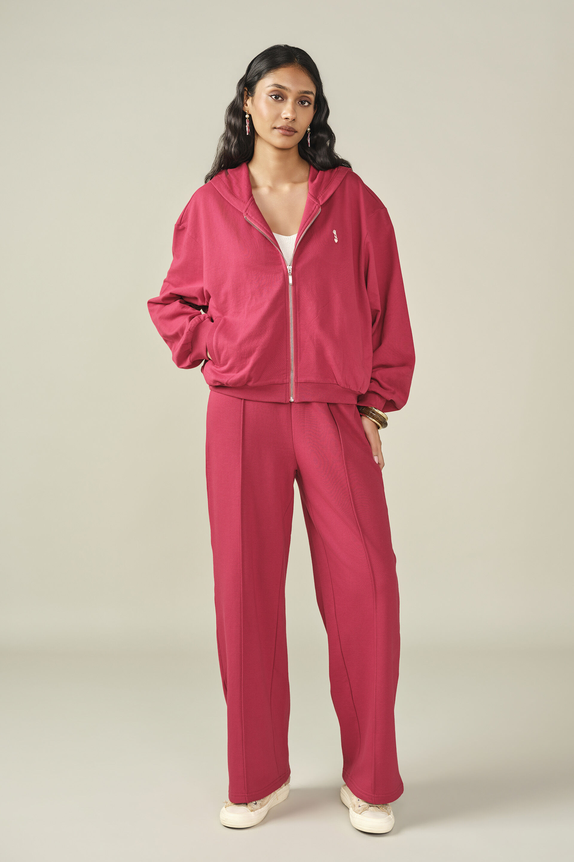 Embroidered Hoodie in Red, Red, image 5