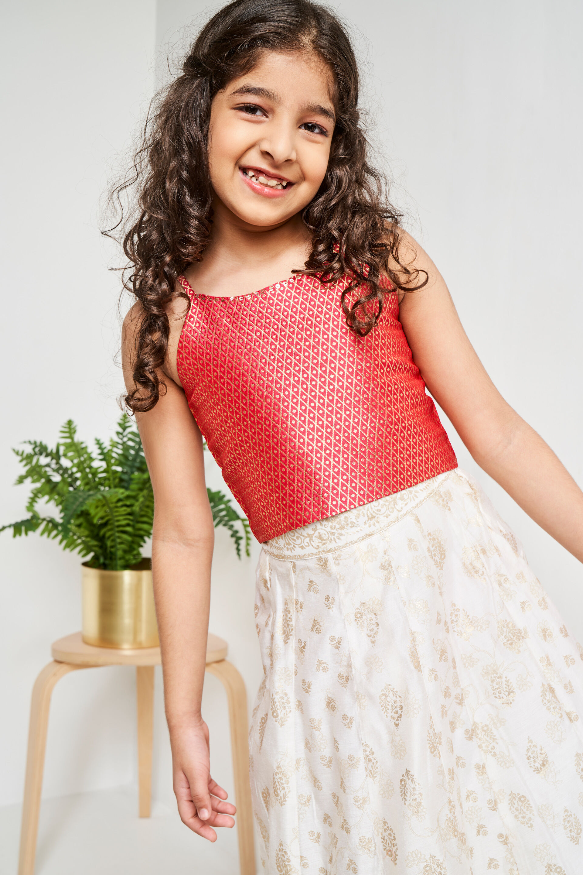 Red Brocade Straight Top, Red, image 3