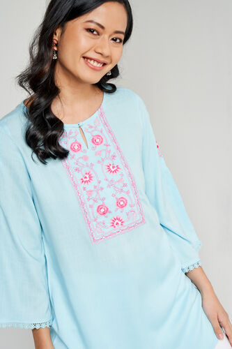 Powder Blue Solid Curved Tunic, Powder Blue, image 3