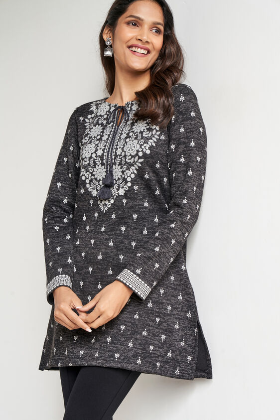 Ethnic Motifs Straight Slip-On Tunic, Black, image 3