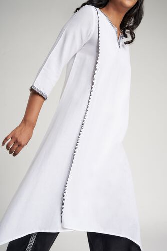 1 - White Solid Embroidered A-Line Kurta, image 1