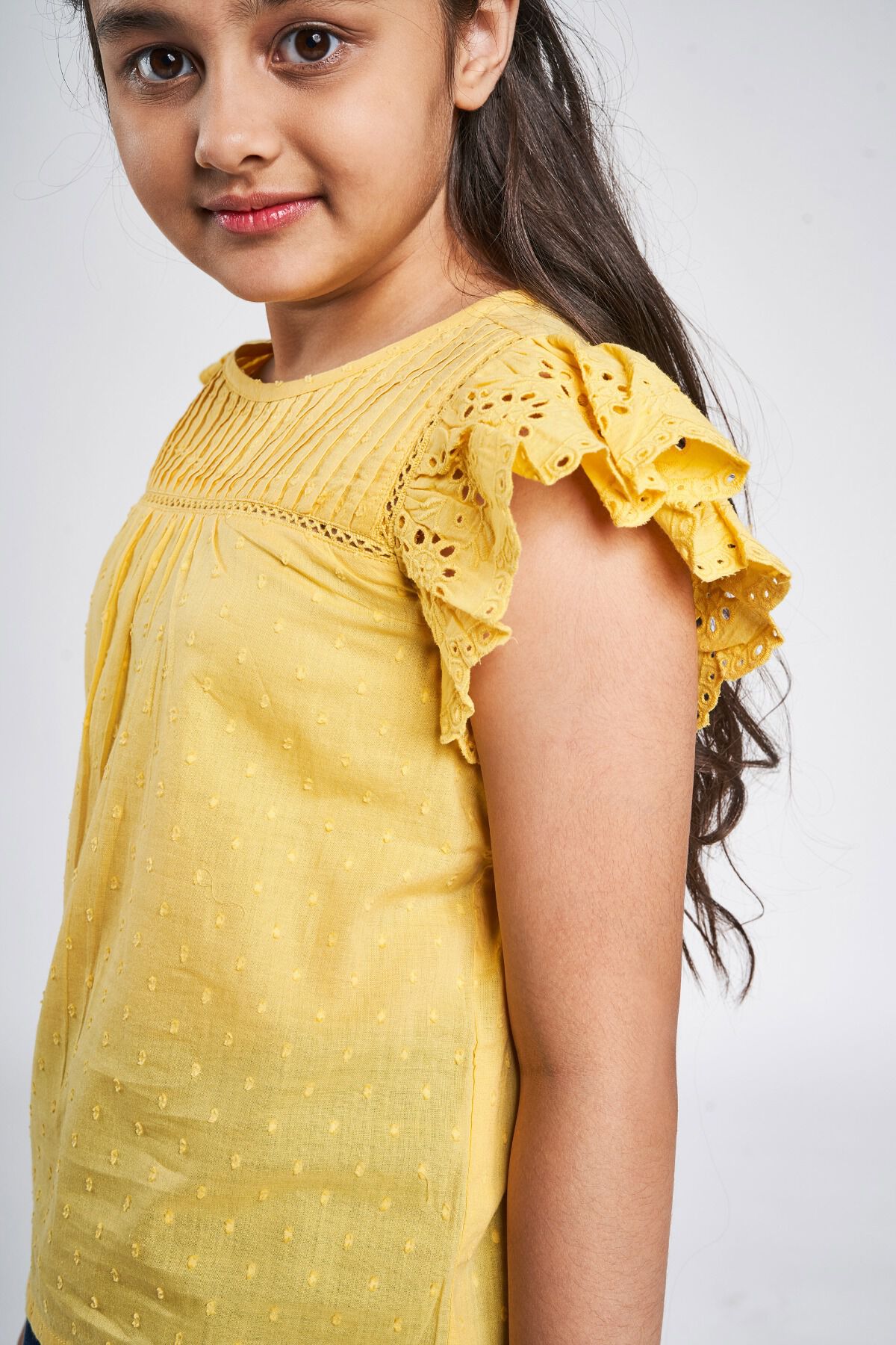 Buy Yellow Self Design A Line Top Online at Best Price at Global Desi SS21GKR216TPCD