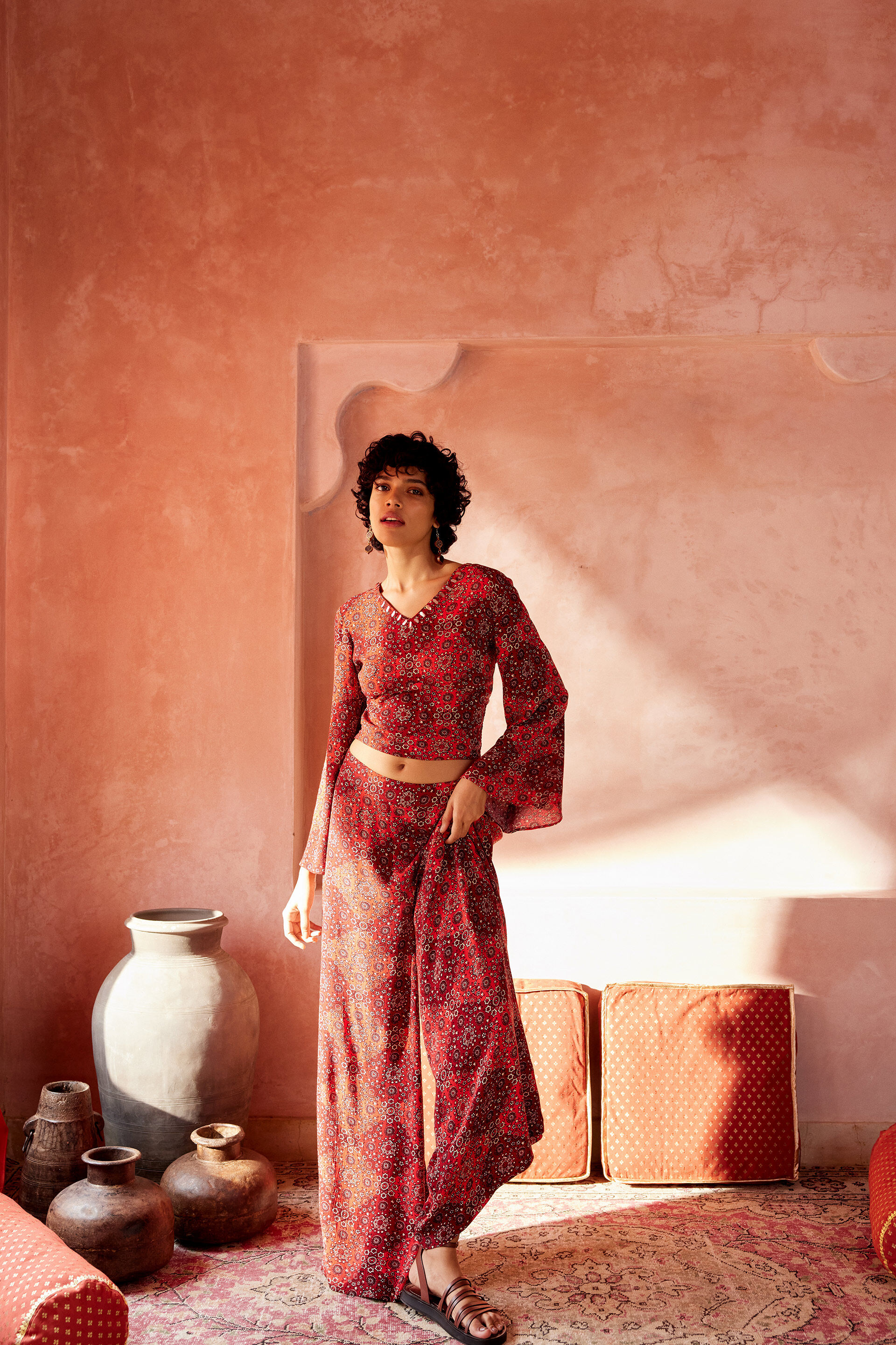 Rust Viscose Crop Top & Pant Set, Rust, image 5