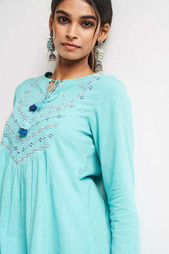Aqua Solid Flared Dress, Aqua, image 5