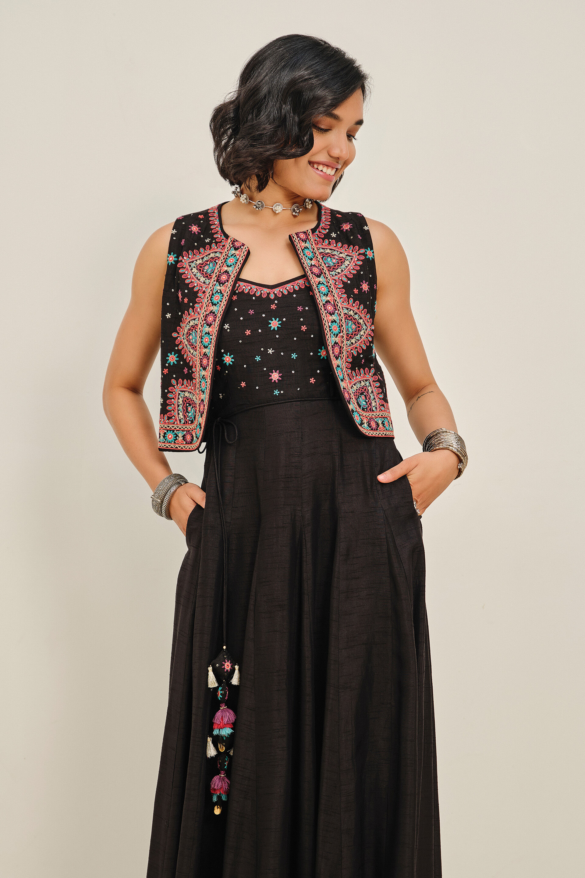 Chandni Raat Embroidered Maxi Dress, Black, image 8