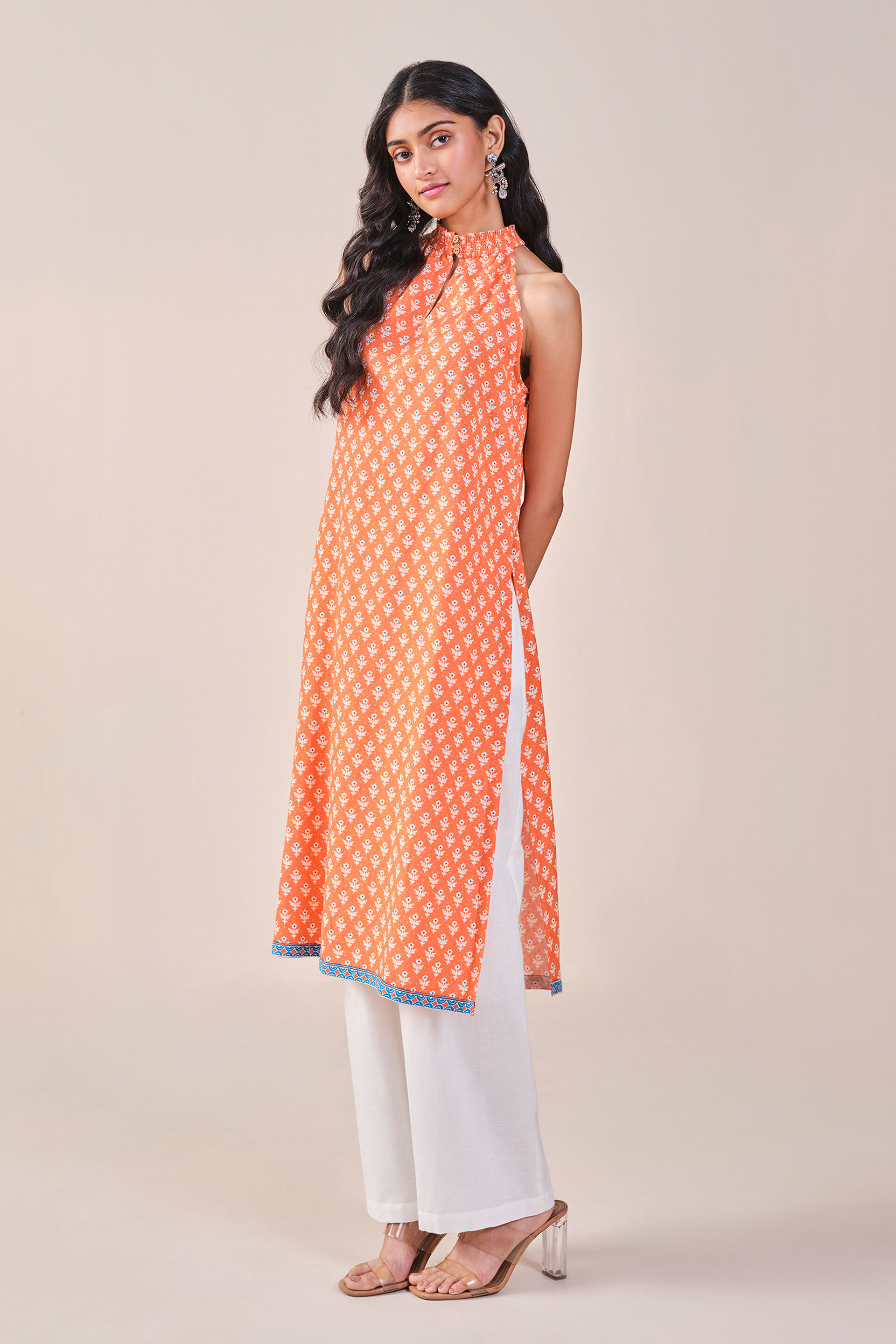 Orange Geometric Print Kurta, Orange, image 4
