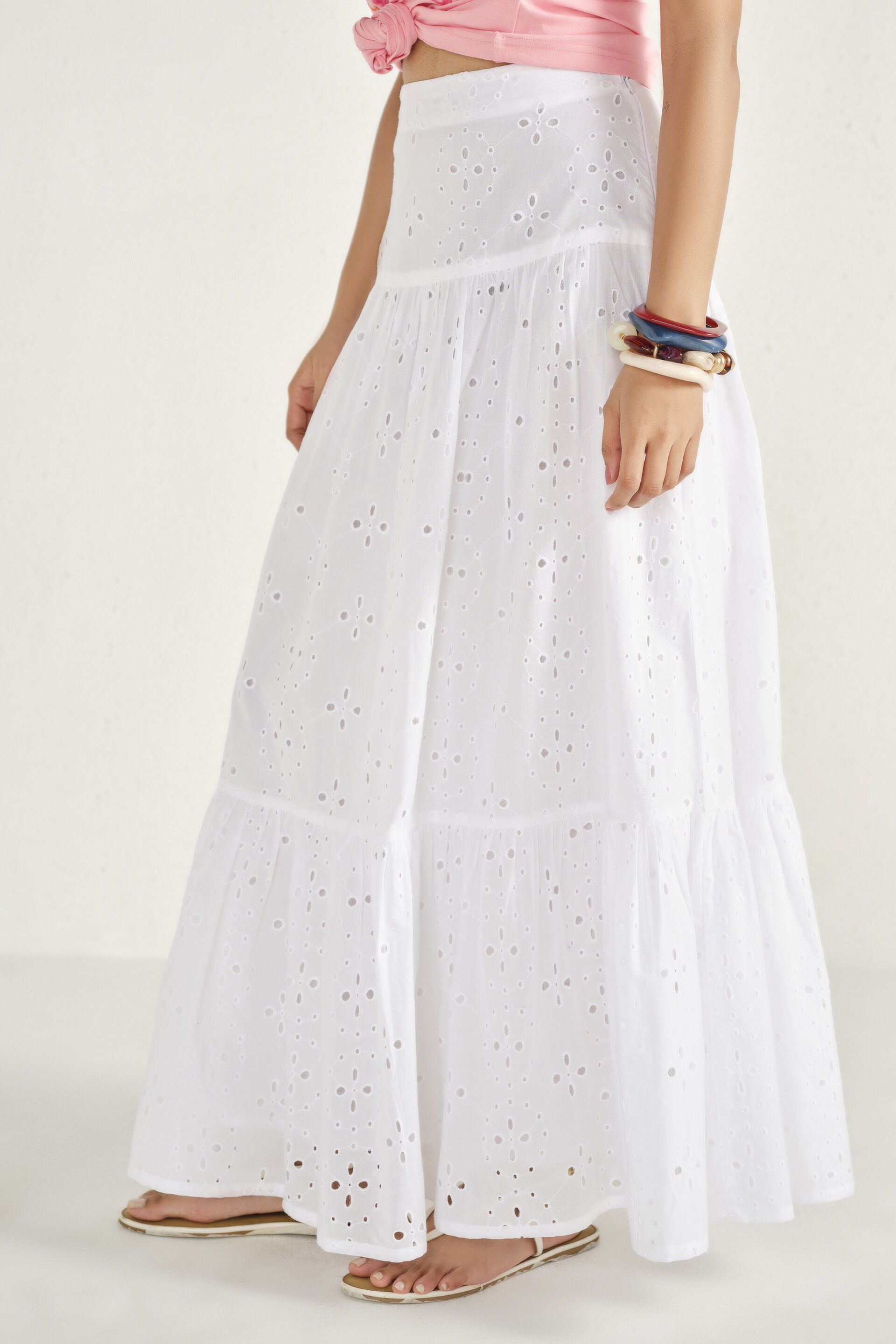 White Petals Schiffli Skirt, White, image 3