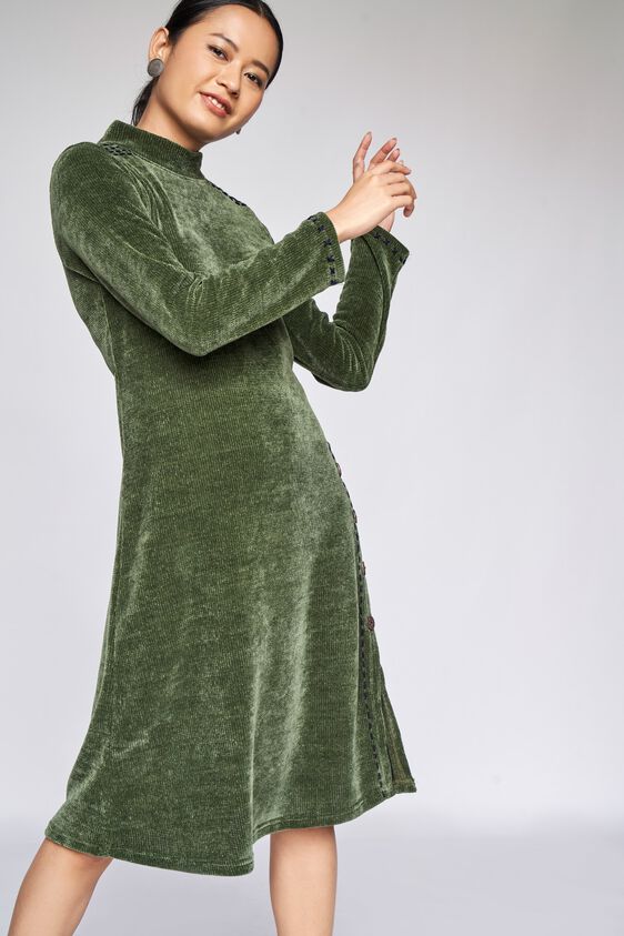 4 - Olive Solid Straight Dress, image 4
