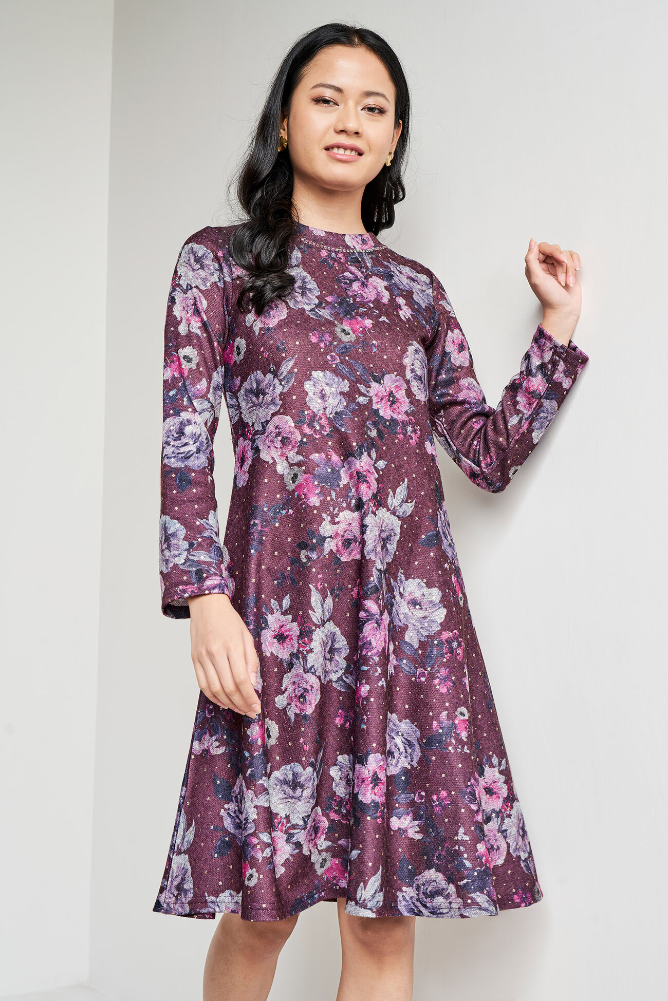Wine Floral Flared Tunic, Wine, image 3