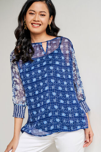 Indigo Ethnic Motifs Flared Top, Indigo, image 4