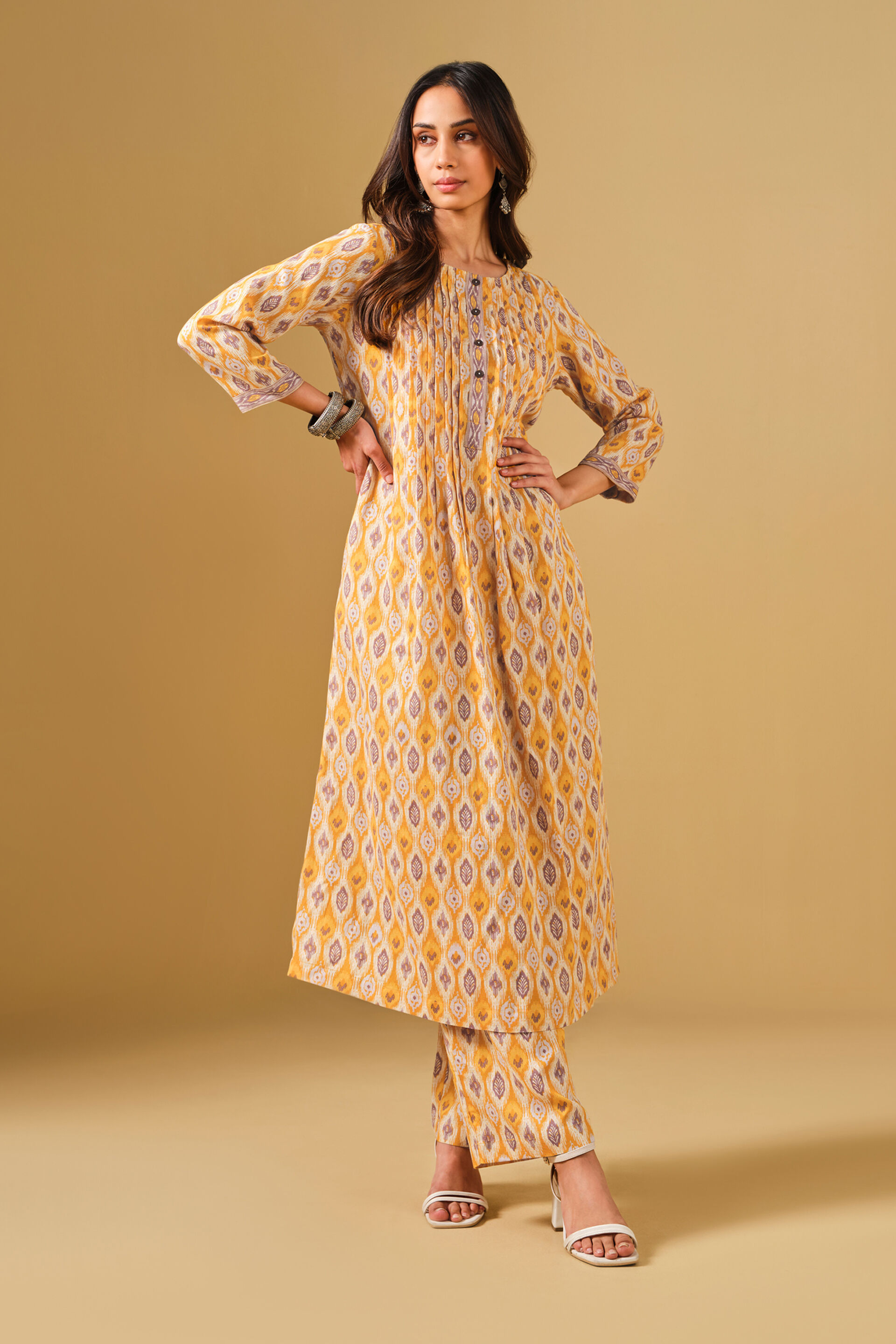 Ethnic Motif Yellow Viscose Kurta Set
