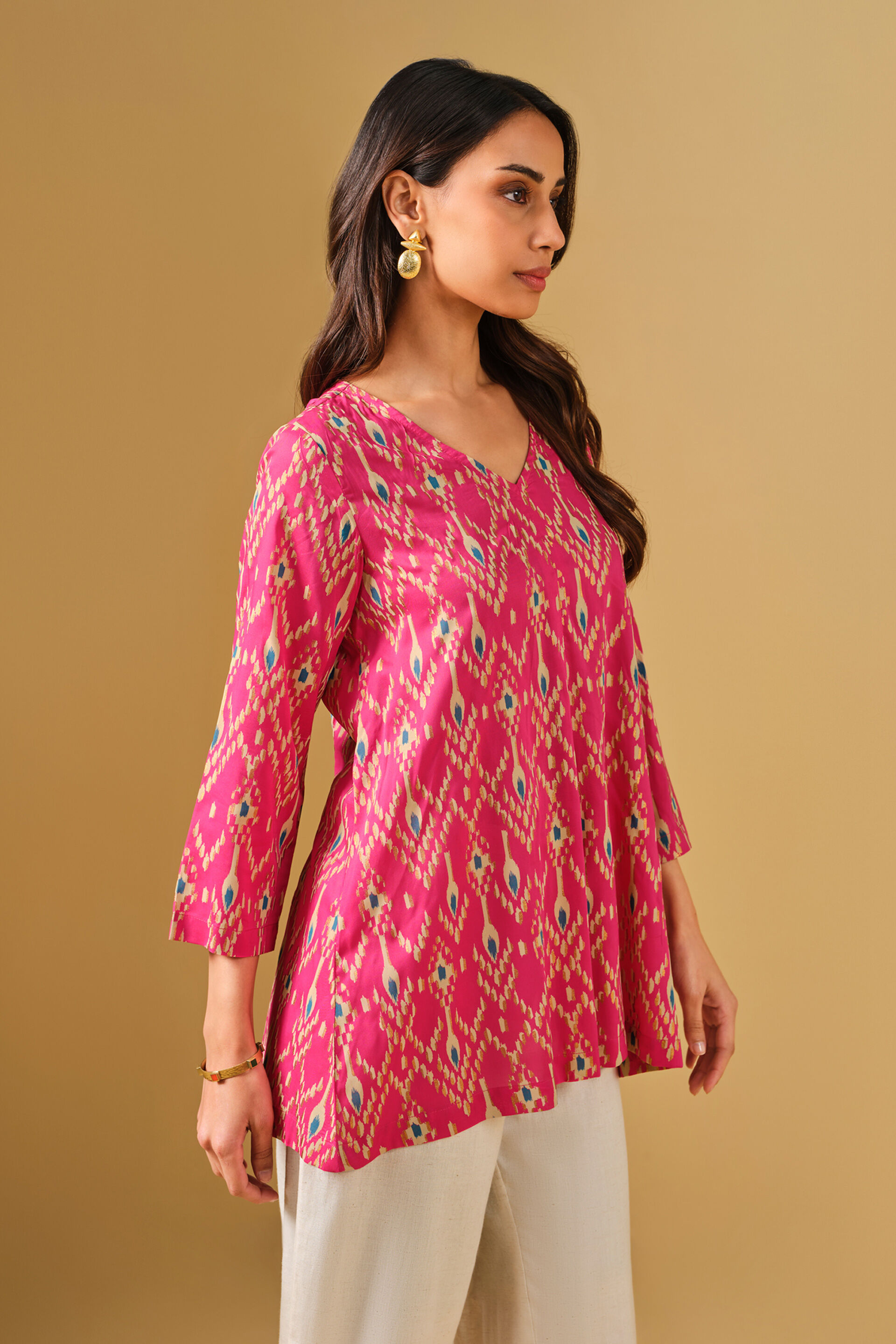 Ikat Inspired Pink Viscose Top, Pink, image 5