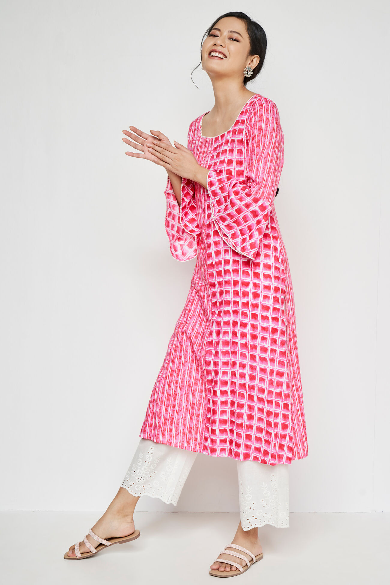 Pink Tie & Dye Straight Kurta, Pink, image 2