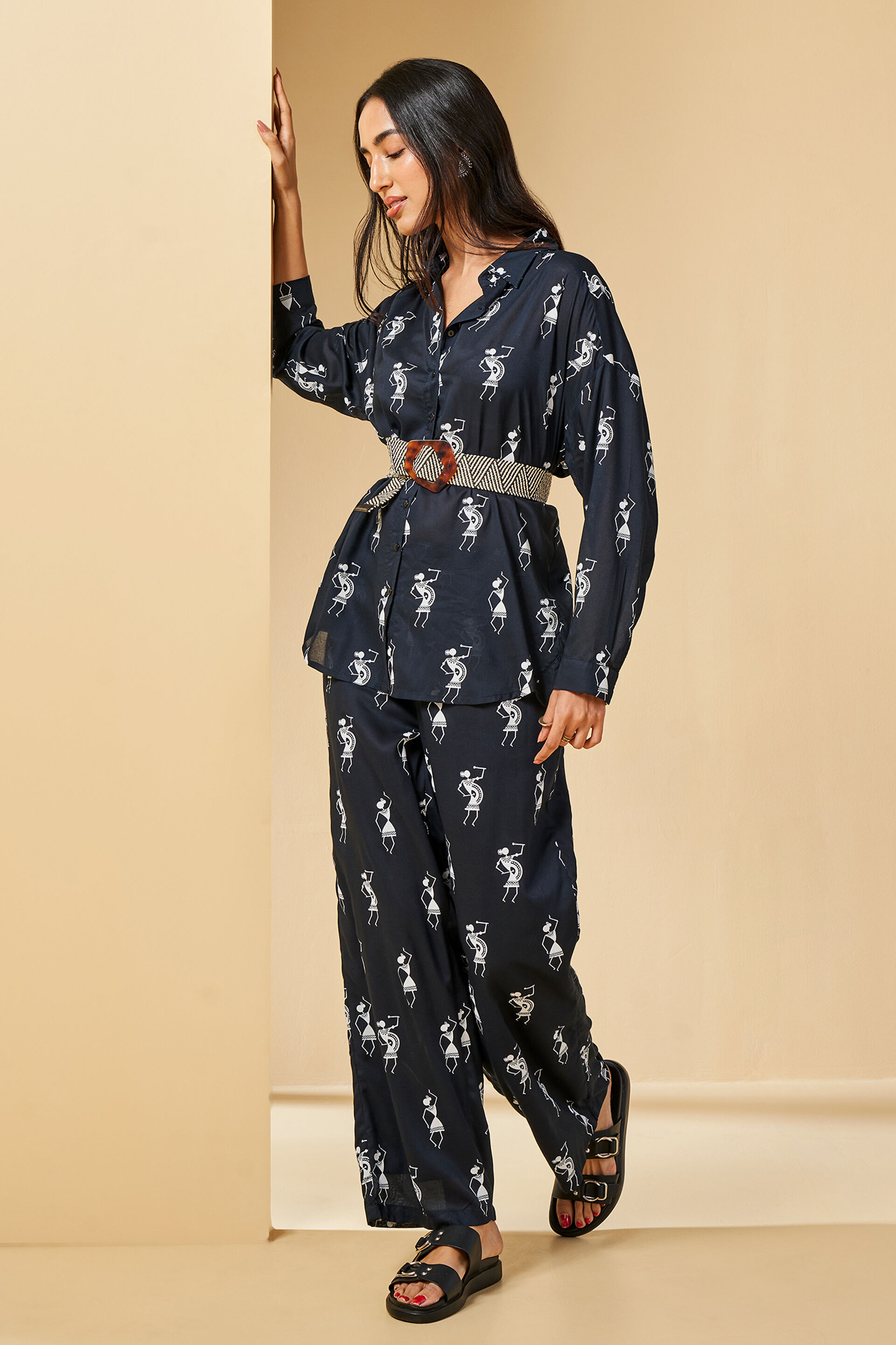 Warli Inspired Shirt, Black, image 4