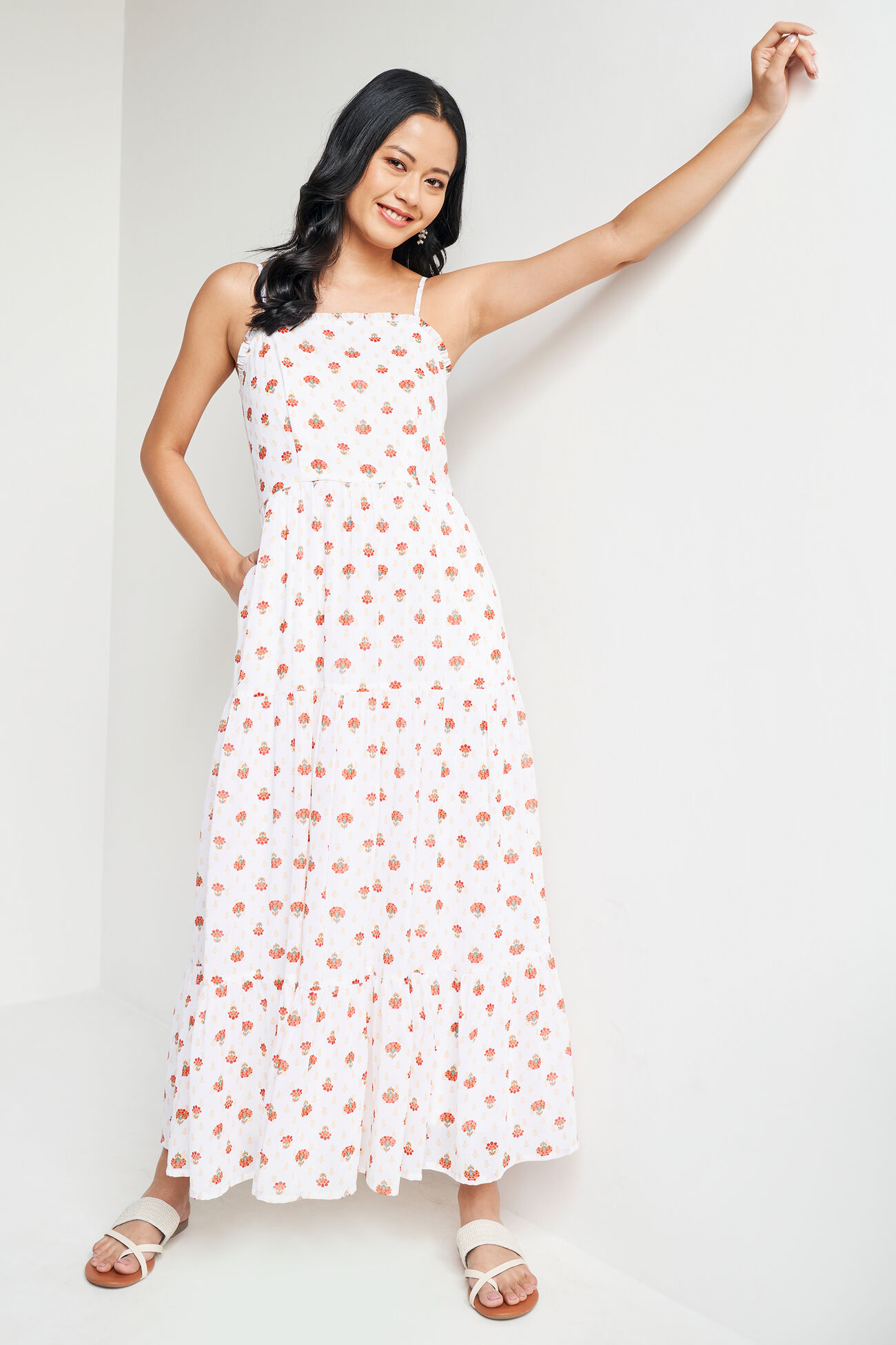Off White Floral Flared Gown, Off White, image 3