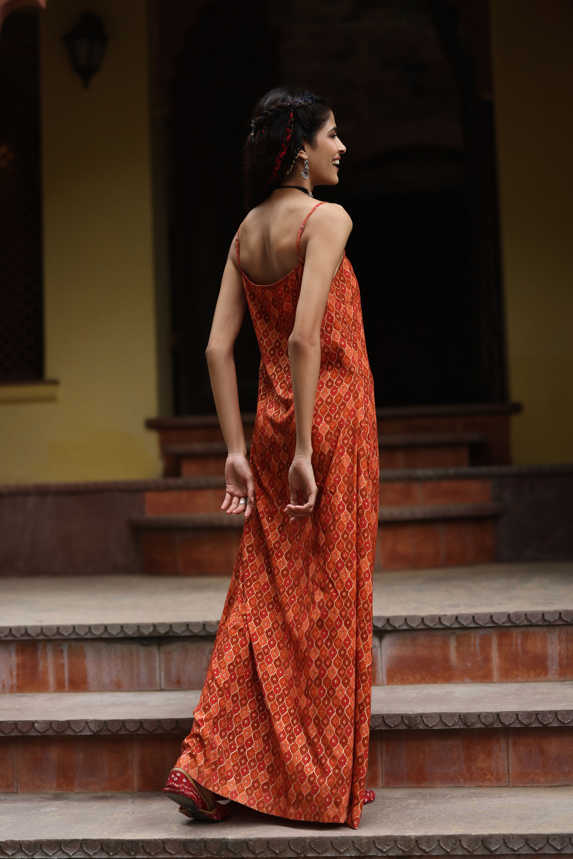 Guftagu Maxi Dress with Shrug, Rust, image 7