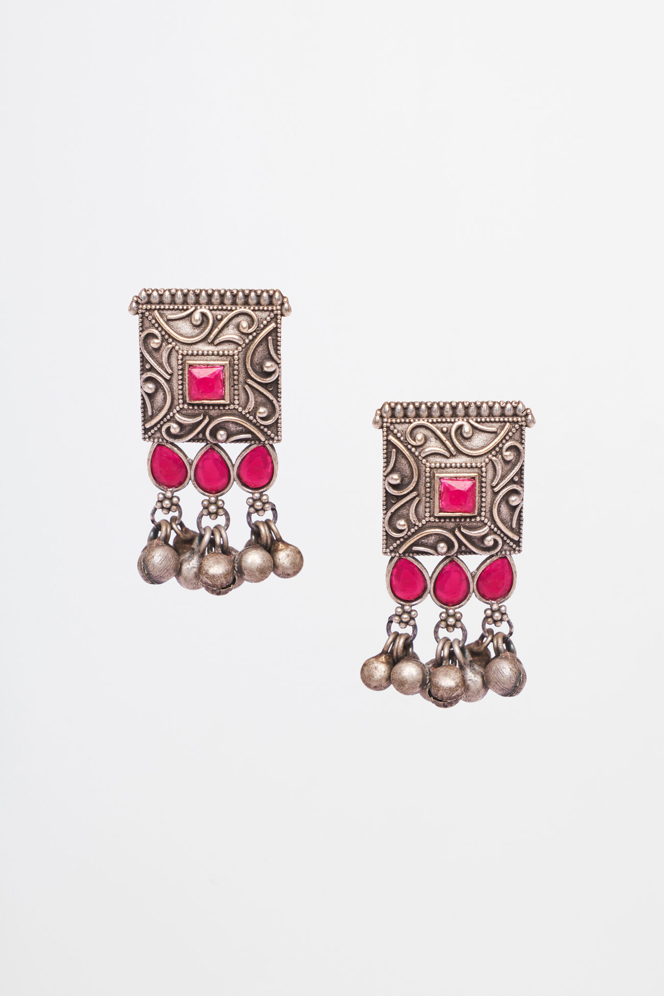 Pink Stone Silver Earring, , image 1