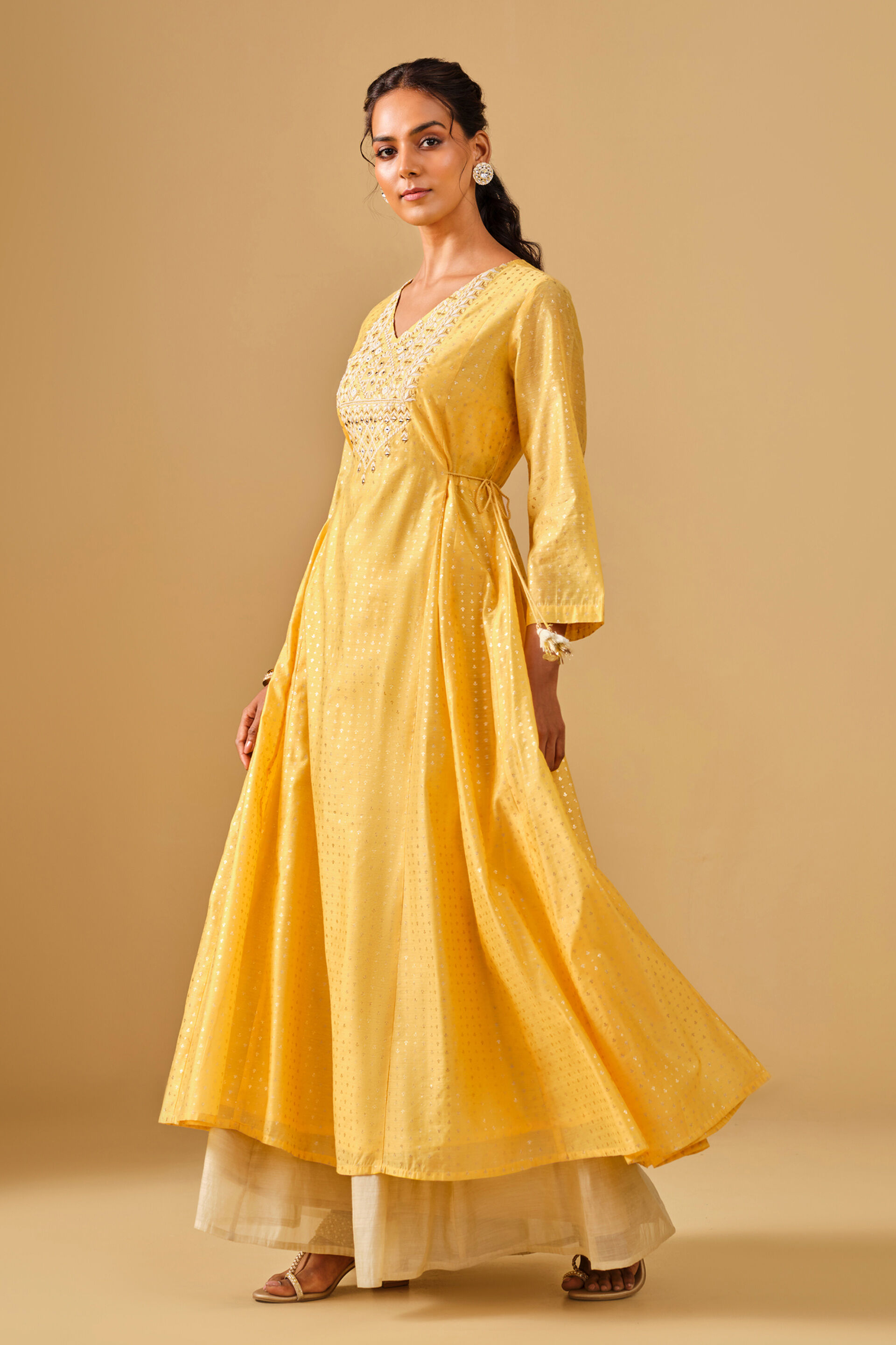 Festive Yellow Fit and Flare Kurta, Yellow, image 2