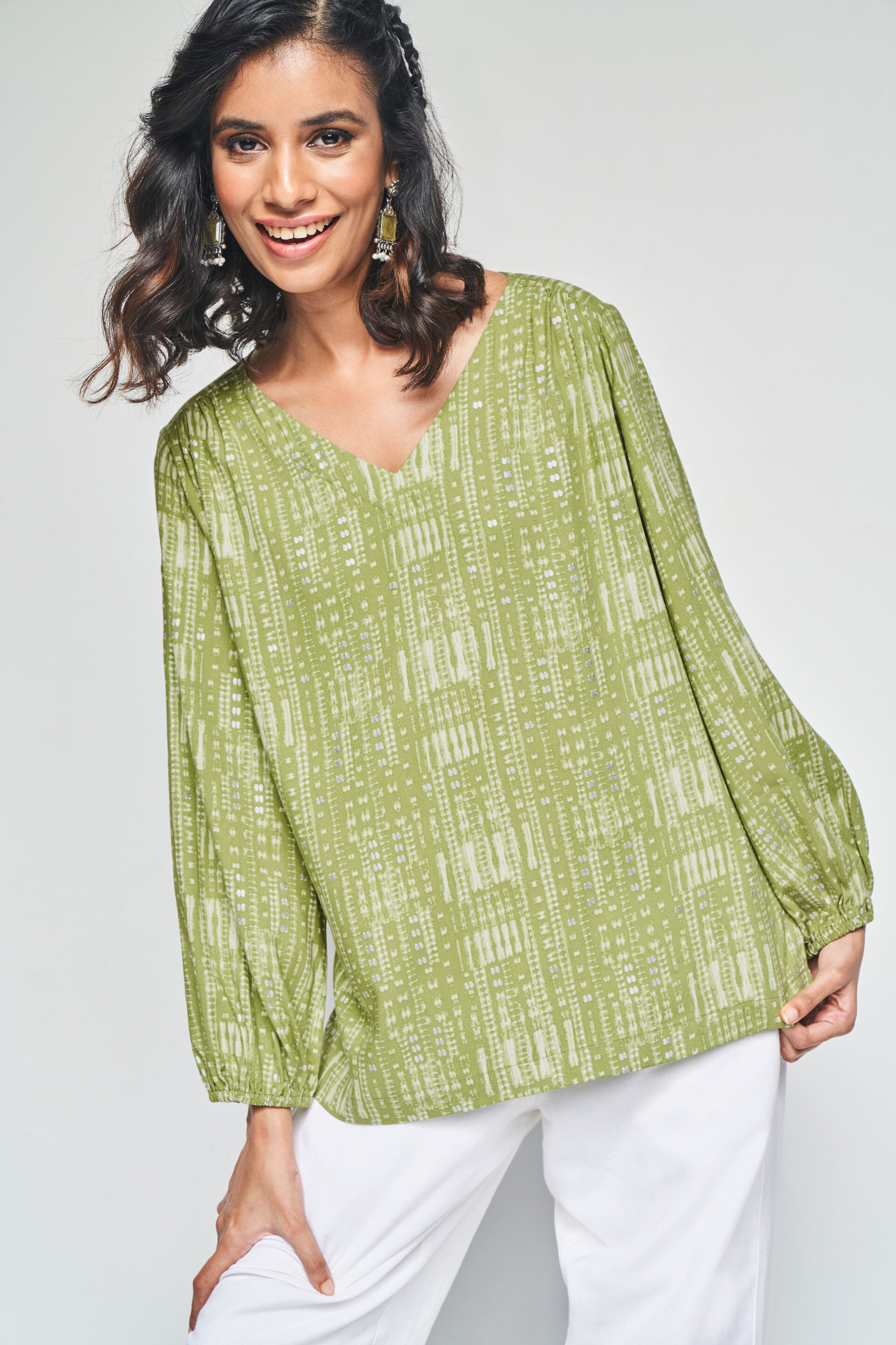 Kusum Printed Kurta Top, Lime, image 6