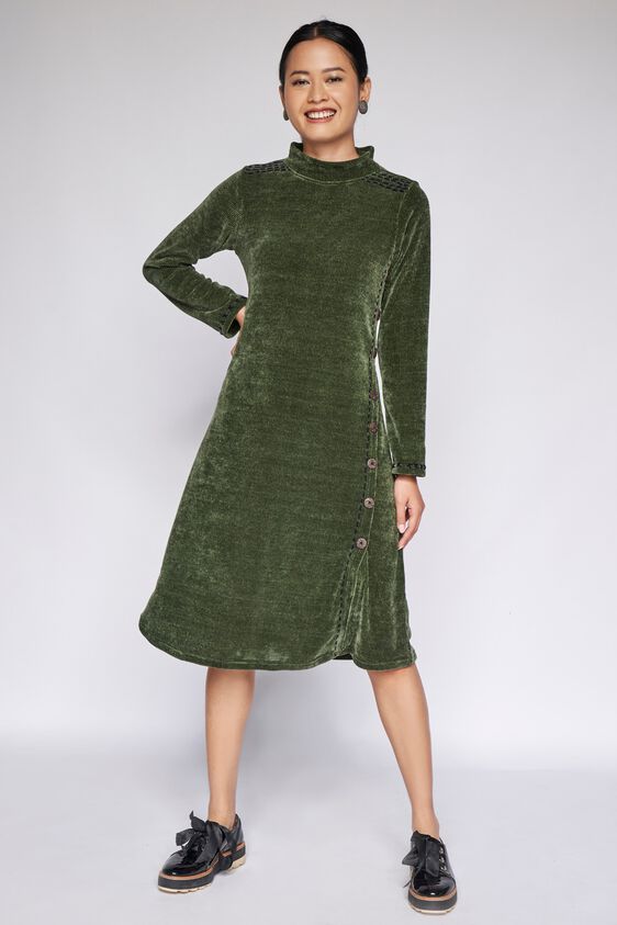 2 - Olive Solid Straight Dress, image 2