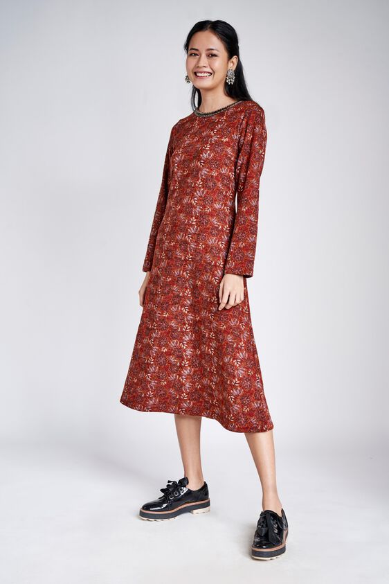 4 - Rust Floral Embroidered Fit and Flare Dress, image 4