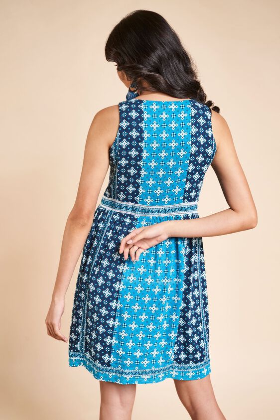 2 - Blue Geometric Print Fit and Flare Short Dress, image 2