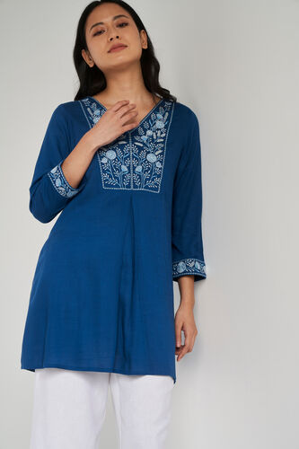 Blue Floral Flared Tunic, Blue, image 3