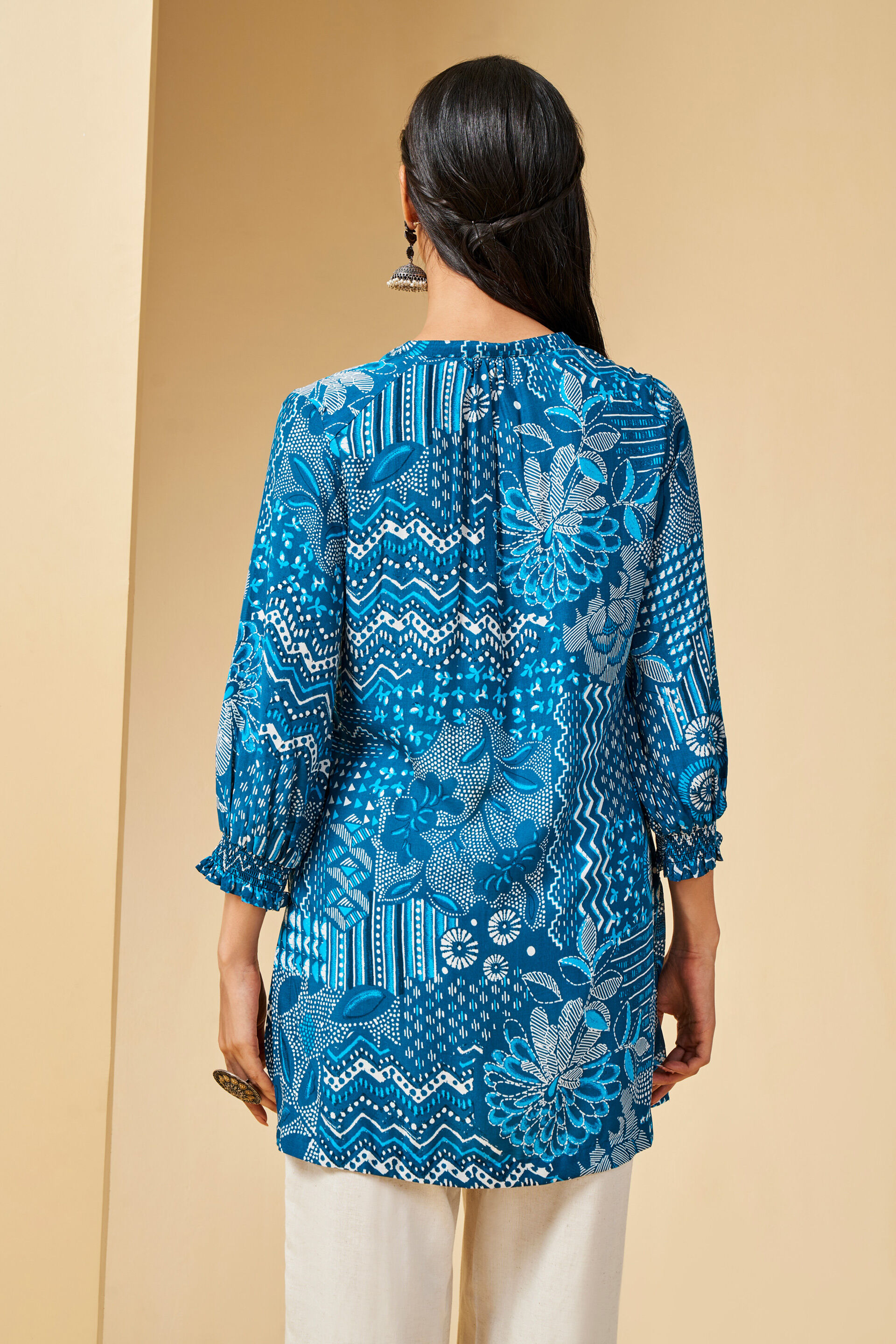 Indigo Inspired Geometric Viscose Tunic, Indigo, image 4
