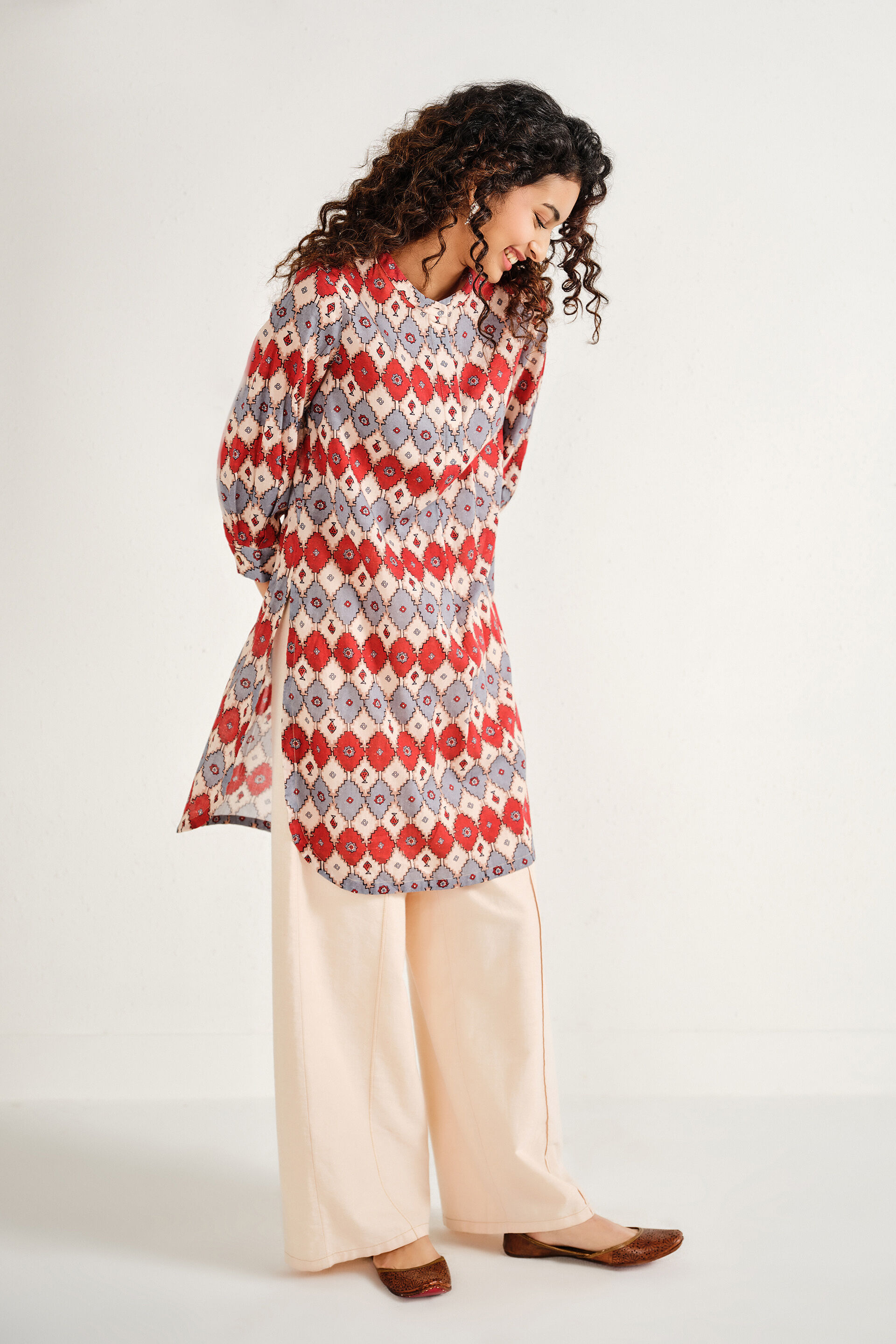 Ashka Multi-Coloured Cotton Tunic, Beige, image 5