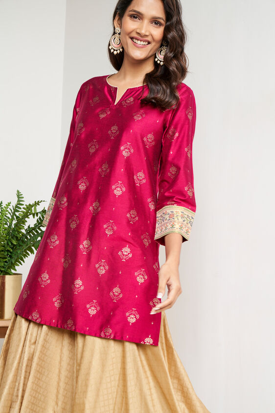 Magenta Foil Print Straight Slip-On Tunic, Magenta, image 5