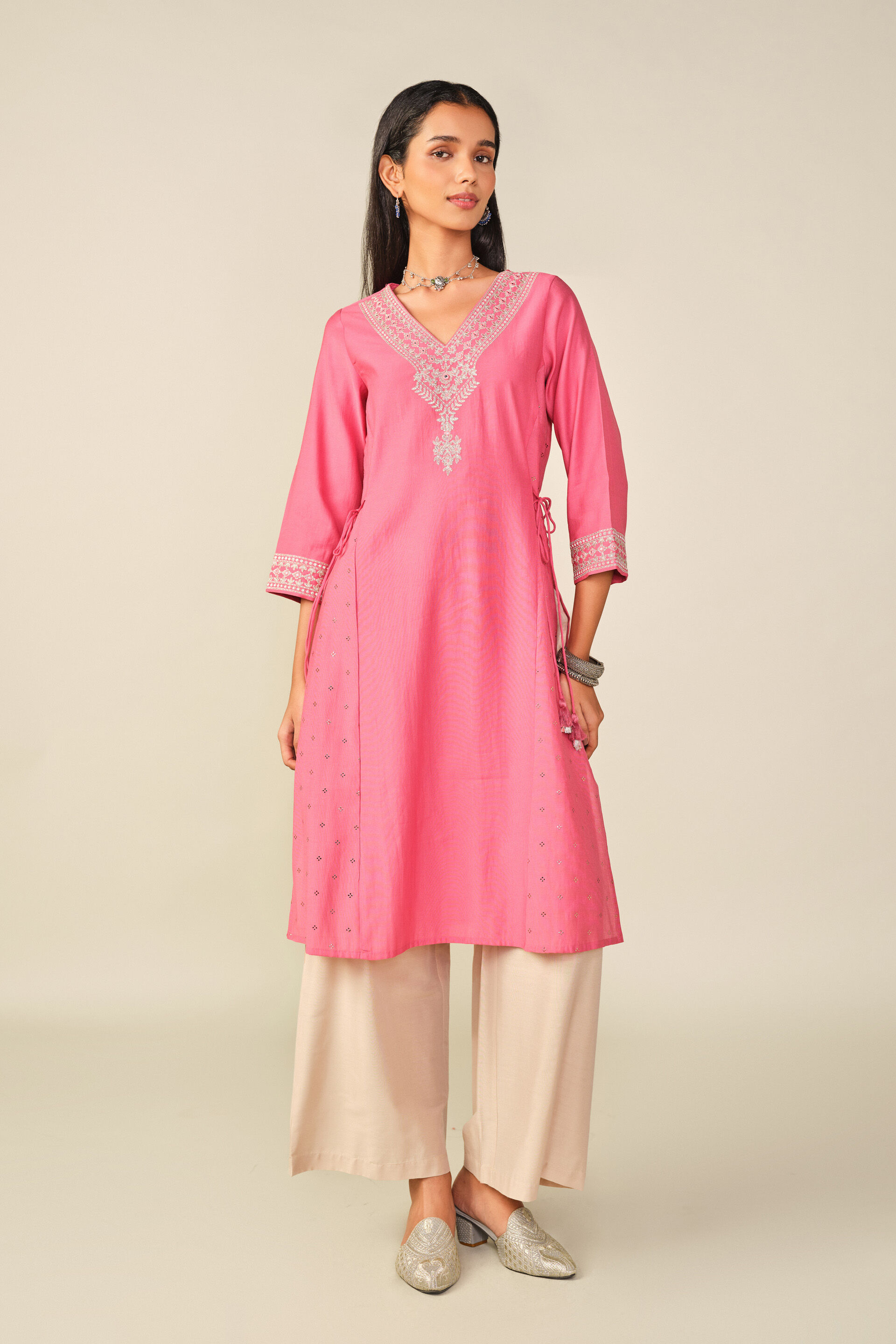A-Line Printed Kurta in Pink
