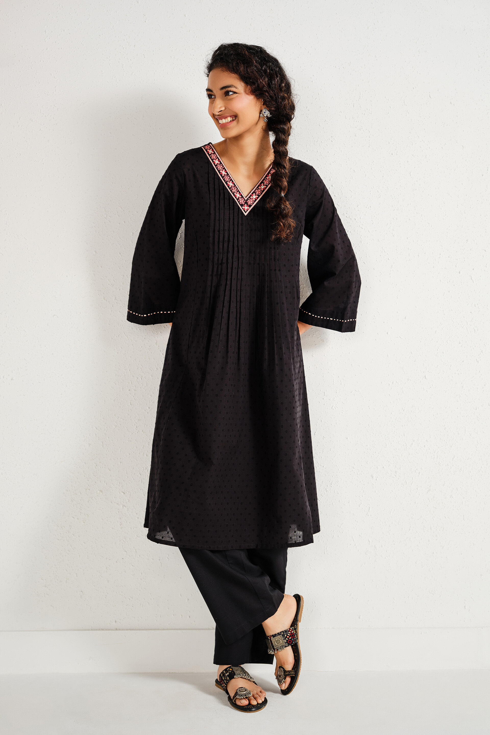 Black Bandish Cotton Kurta, Black, image 2