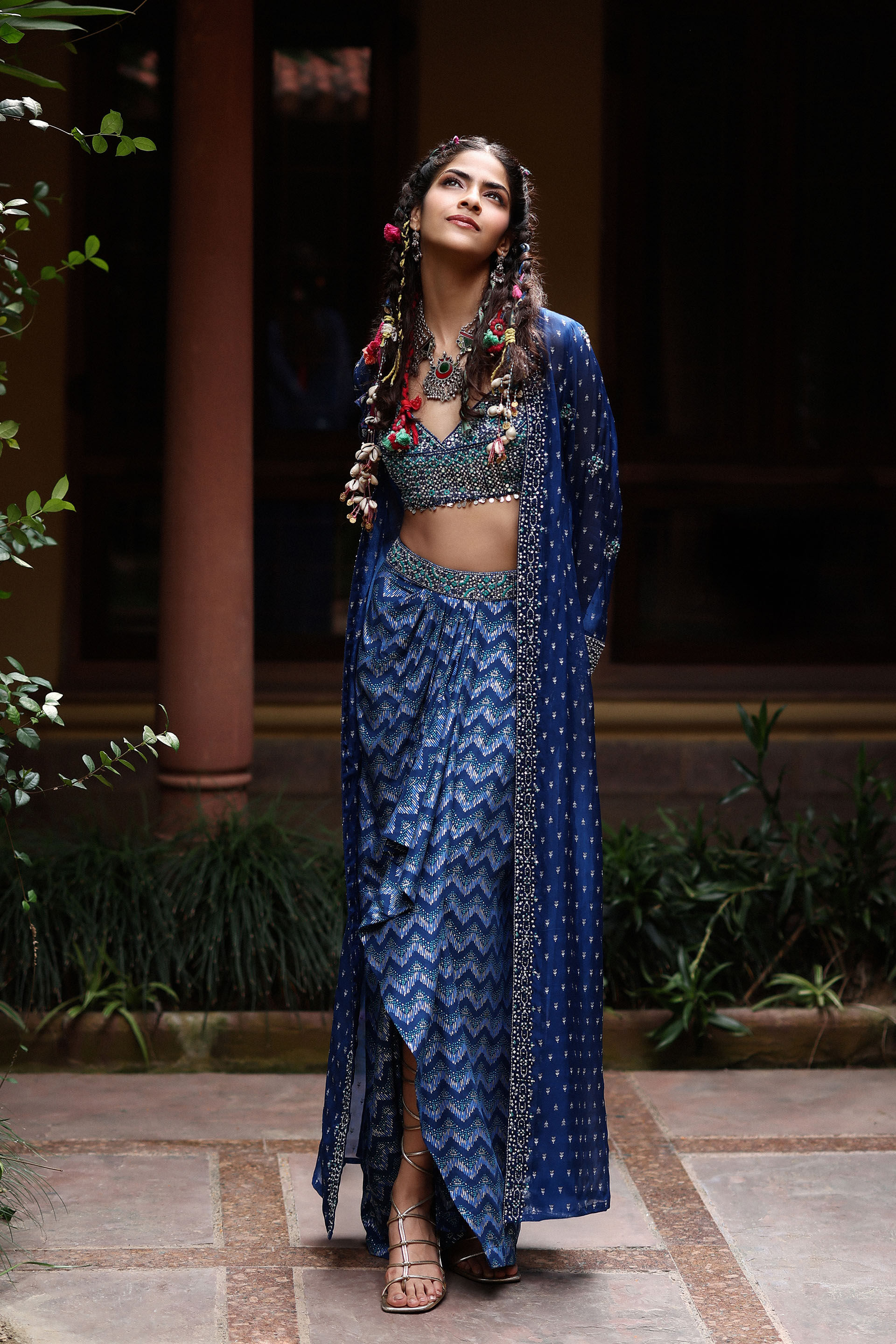 Neeli Leher Skirt Set, Blue, image 4