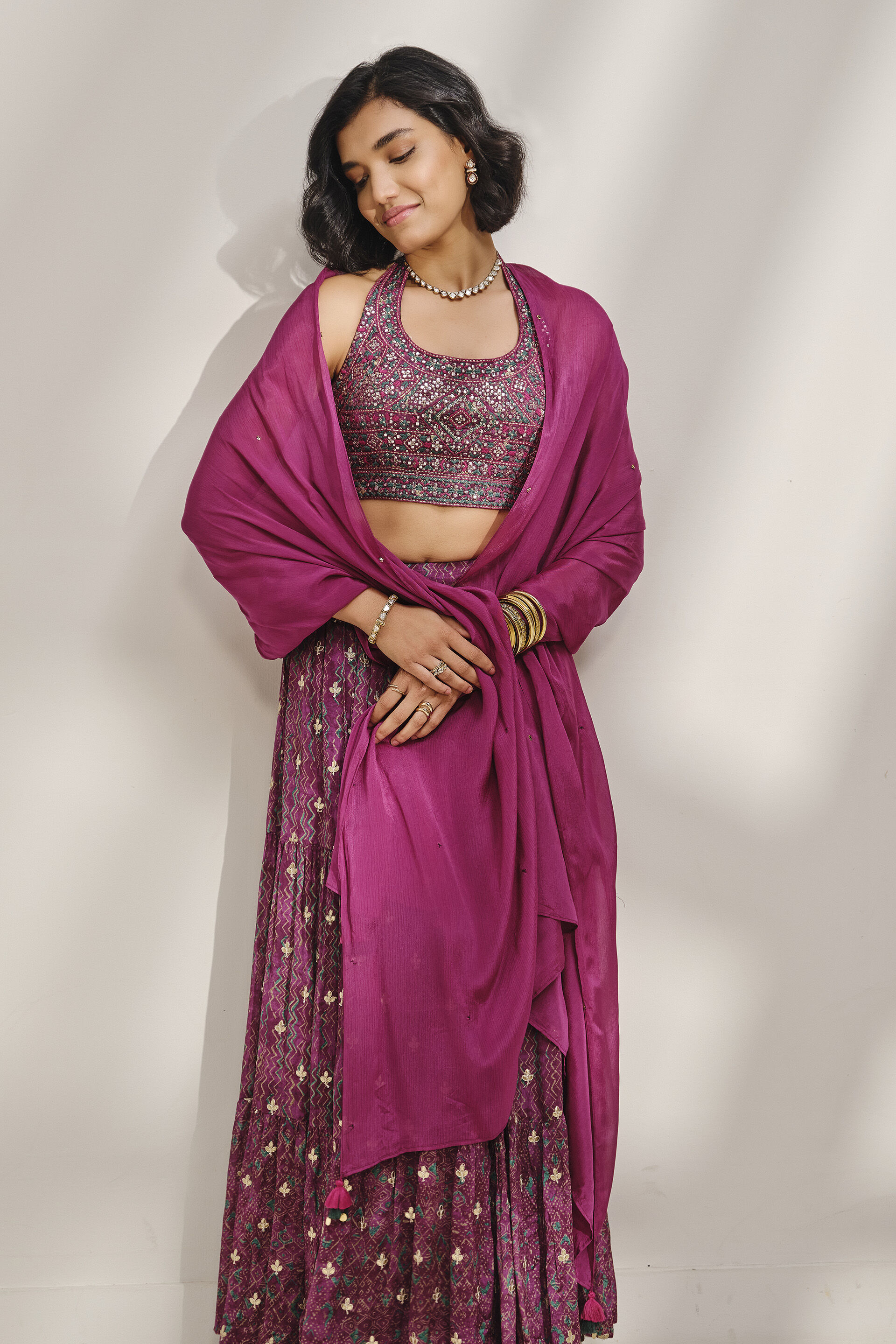 Prutha Purple Embroidered Skirt Set, Purple, image 4