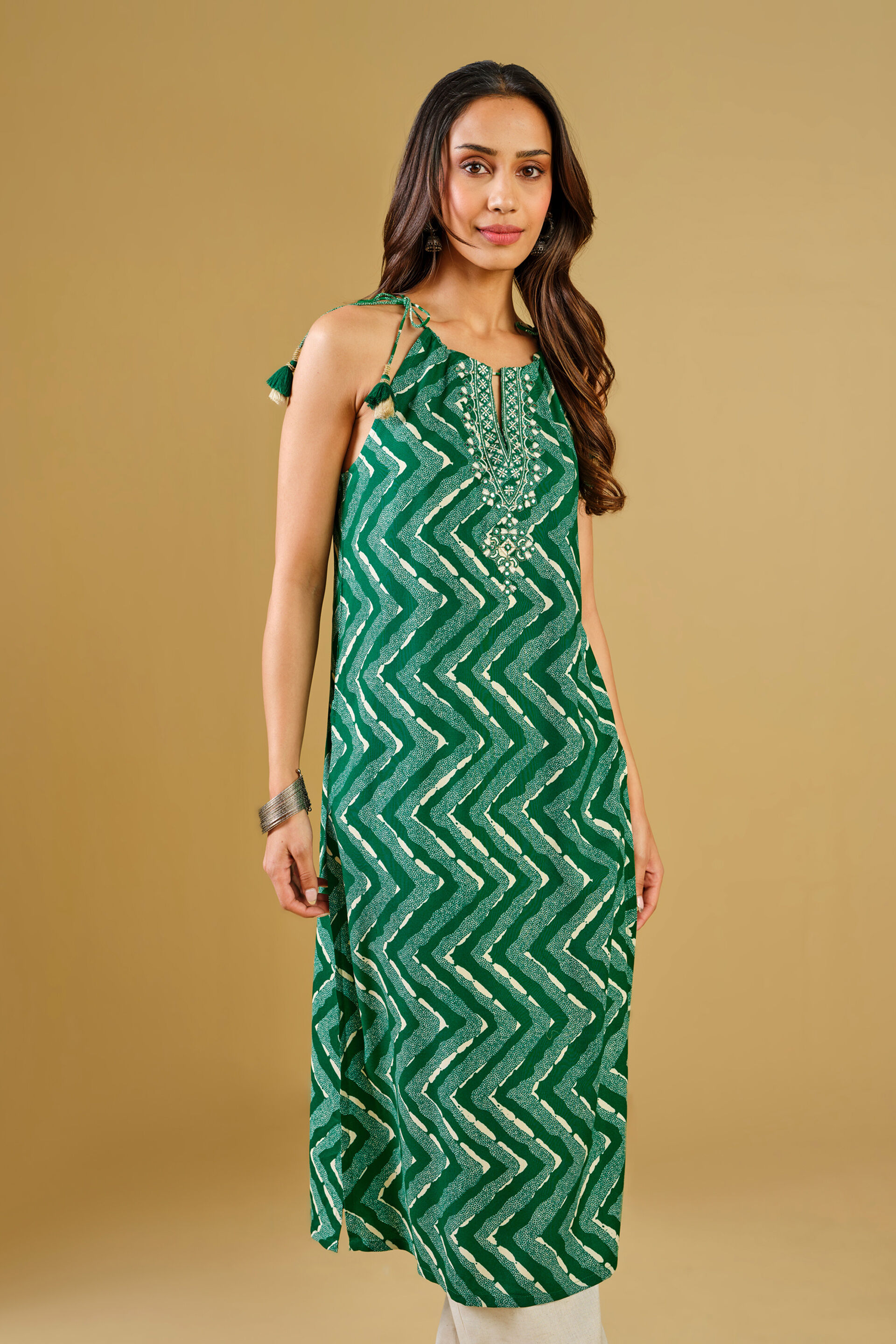 Abstract Print Green Viscose Kurta, Green, image 2