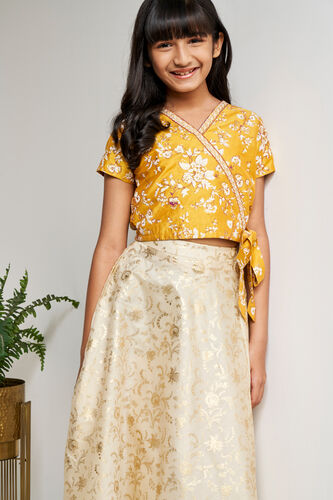 Mustard Ethnic Motifs Tie-Ups Straight Top, Mustard, image 1