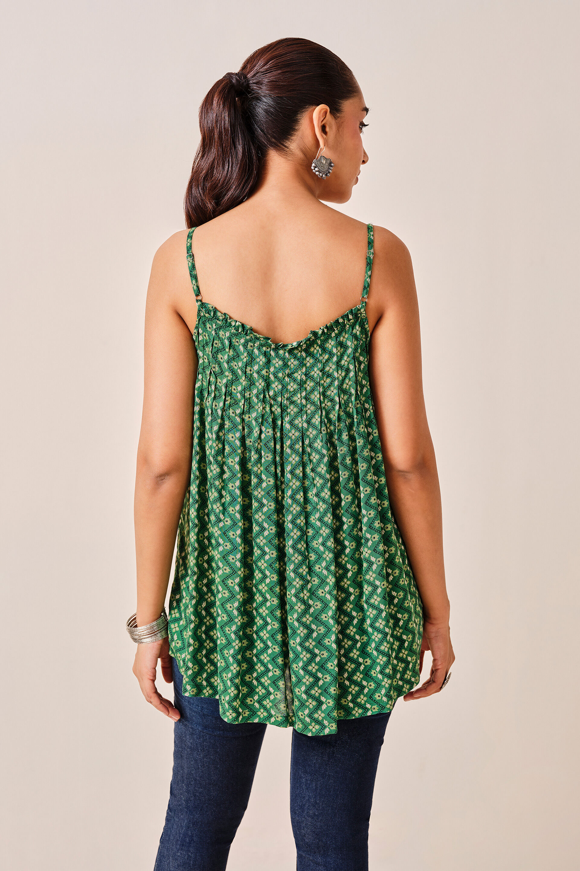 Green Geometric Print Top, Green, image 6