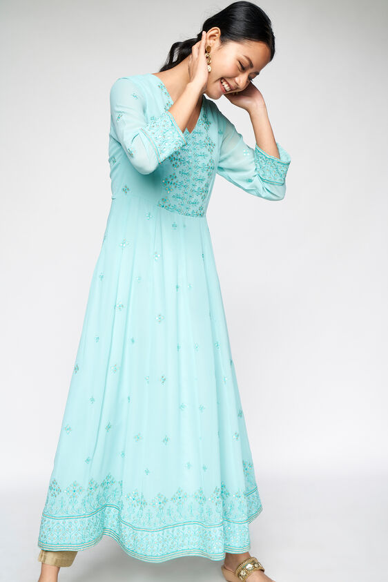 1 - Powder Blue Embroidered Fit and Flare Gown, image 1