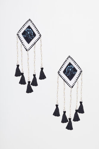 Black Alloy Fabric and Thread Earring, , image 1