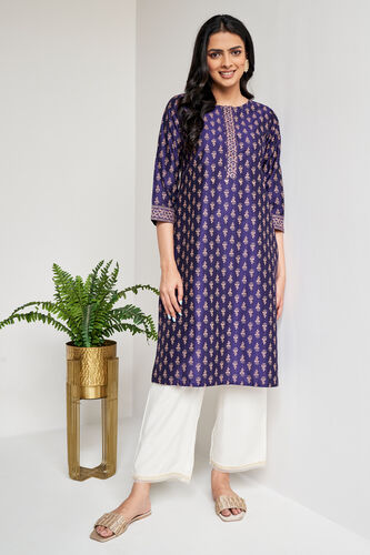 Purple Ethnic Motifs Straight Kurta, Purple, image 1