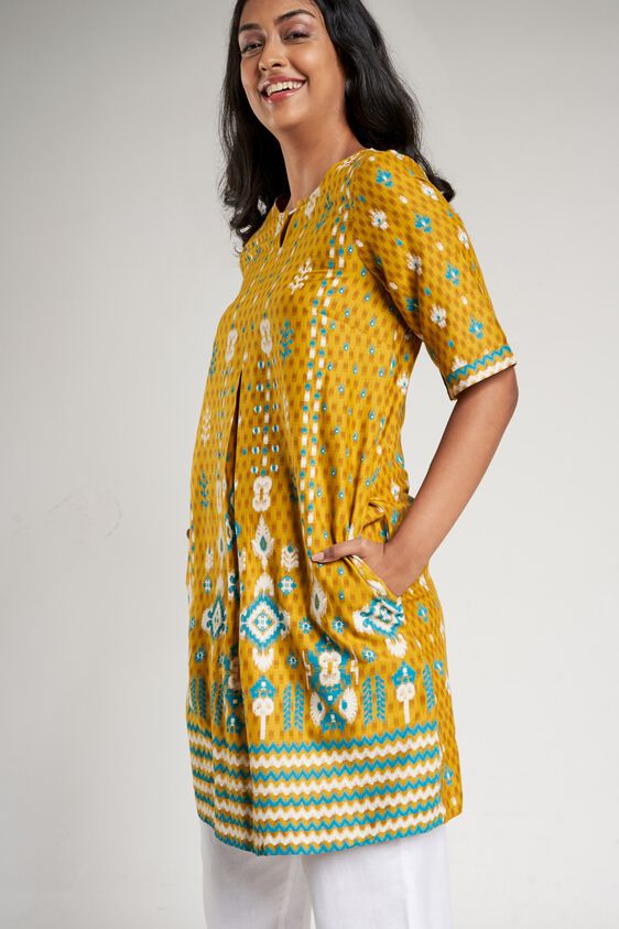 5 - Mustard Abstract Printed Shirt Style Dress, image 5