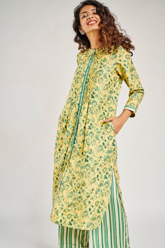 1 - Yellow Tropical Printed Kurta, image 1